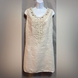Alessia Pacini Dress Size Small‎ 100% Linen Beige Sleeveless Shift Dress